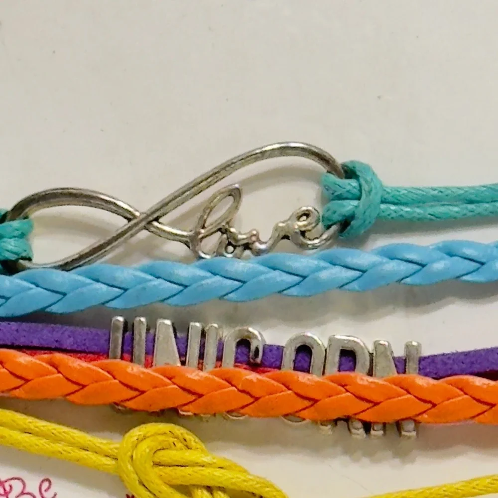 Cruise Kids Club Rainbow Leather Strand Bracelet LOVE UNICORN Charms 7